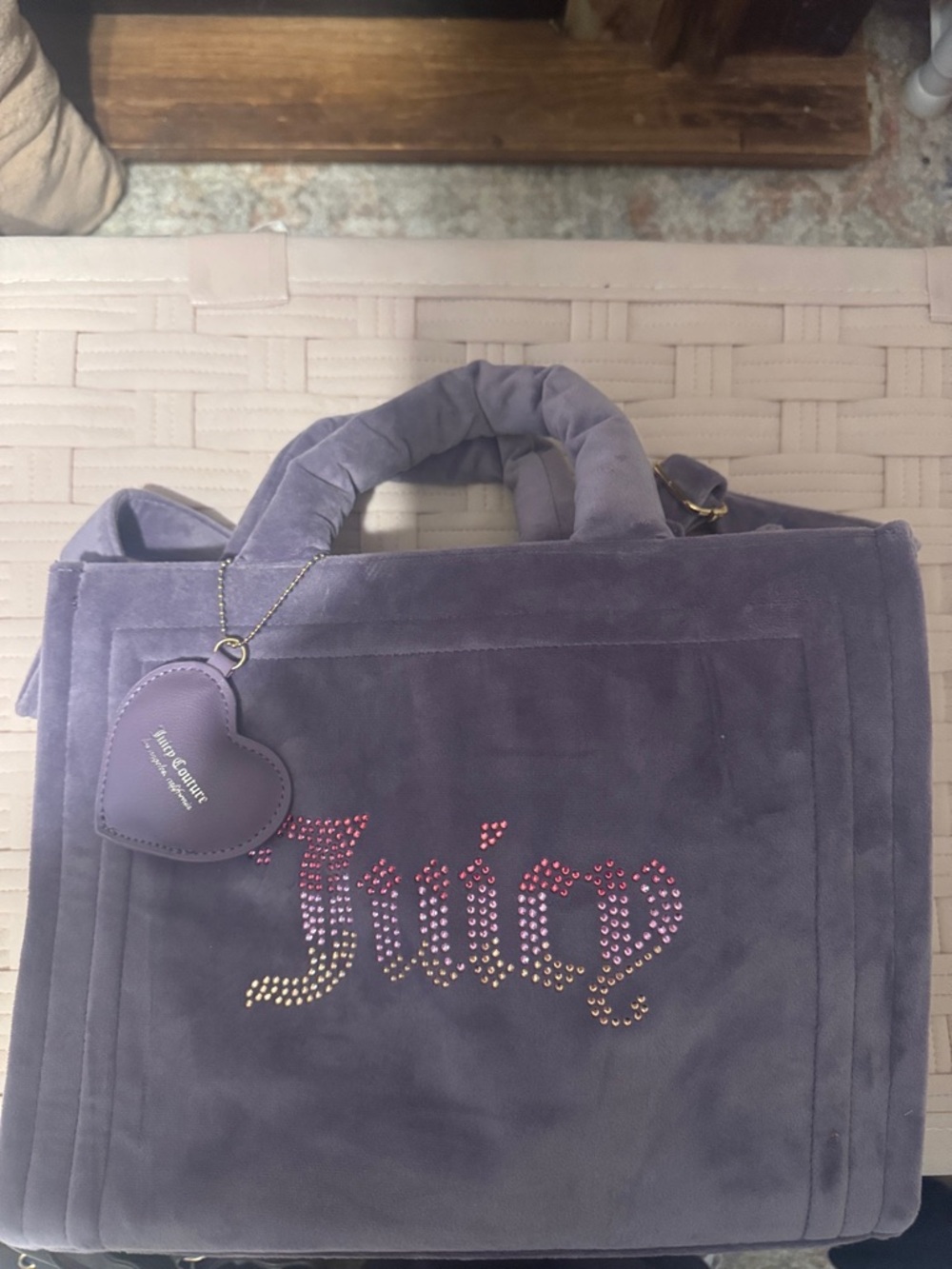 Juicy Couture Lavender Velvet Tote with Rhinestone Logo